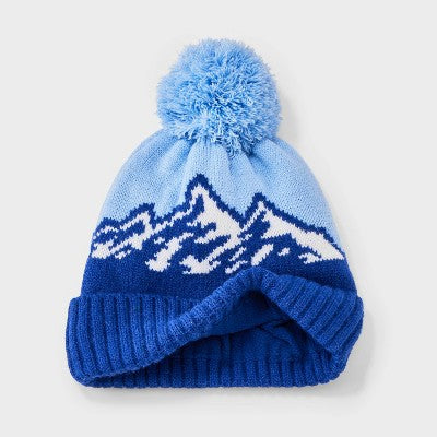 Toddler Boys' Mountainscape Striped Beanie - Cat & Jack Blue 2T-5T