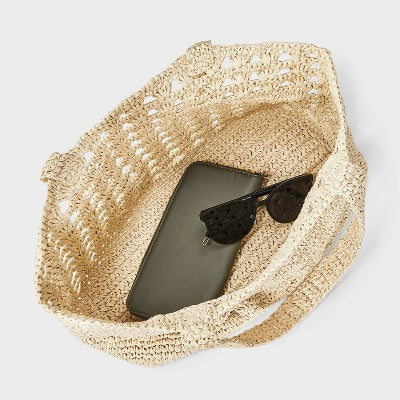 Straw Scallop Woven Tote Handbag - Universal Thread Natural