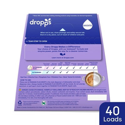 Dropps Dish UltraWash Plus Biobased Detergent Pods - Unscented - 40ct