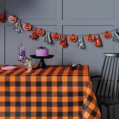 84"x60" Peva Gingham Tablecloth Orange/Black - Hyde and EEK! Boutique