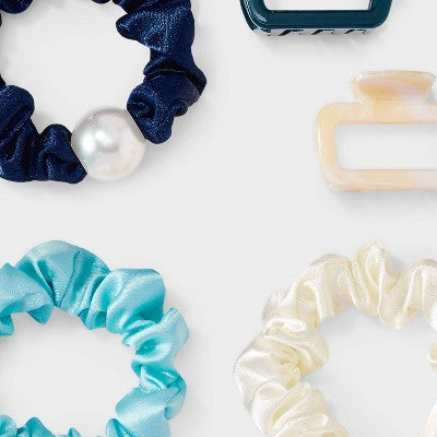 Claw Hair Clip and Hair Twister Set 5 pc - A New Day Blue/Cream