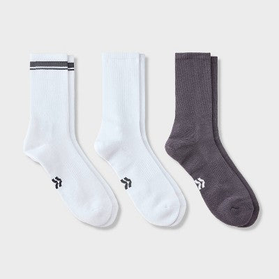 Men's Striped Tonal Varsity 3pk Crew Socks - All In Motion Fitness Gray 6-12