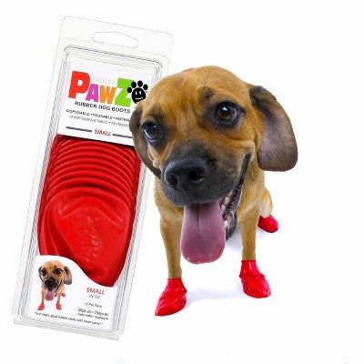 Pawz 12pc Rubber Dog Boots - Red S: Pullover Style, Textile Material, Small Size, Pet Footwear