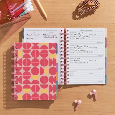 Erin Condren July 2025 - June 2026 Academic Planner A5 Colorblock Circles Coral