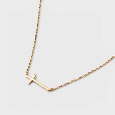 14K Gold Plated Stationed Cross Pendant Necklace - A New Day Gold