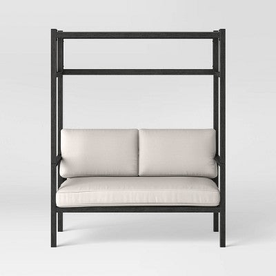 2pc Ryegate 4' Outdoor Mini Patio Lounge Set Daybed with Ottoman Weathered Teak - Threshold: Steel Frame, Rust-Resistant (LOCAL PICKUP ONLY)