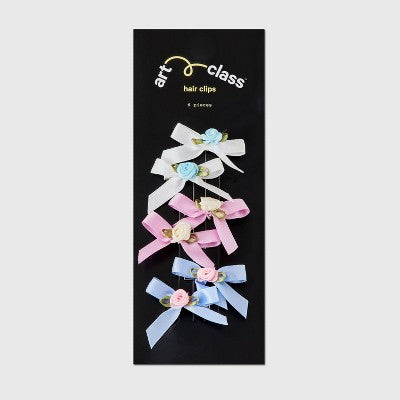 Girls' 6pk Satin Ribbon Bow with Rosettes Hair Clips - art class