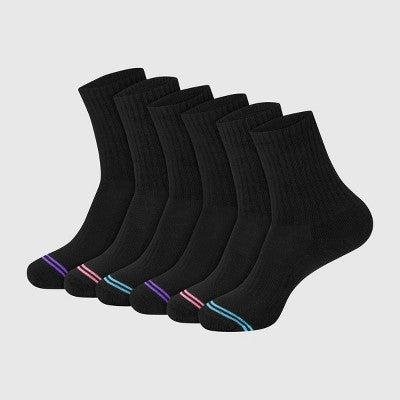 Hanes Premium Women's 6pk Cool Comfort Cushioned Crew Socks - Black 5-9