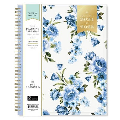 Day Designer 2024-25 Weekly/Monthly Planner 11"x8.5" Wirebound Blue Bouquet: Adult Stationery, July-June Calendar, Tabs