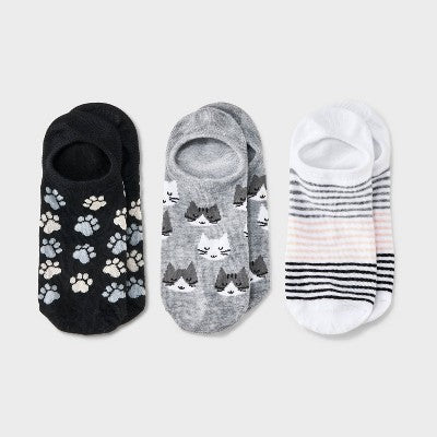 Women's Cats 3pk Liner Socks - Heather Gray/White/Black 4-10