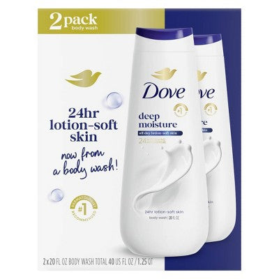 Dove Beauty 24 Hour Lotion-Soft Skin Deep Moisture Nourishing Body Wash - 20 fl oz/2pk: Sulfate-Free, Vegan, For Normal, Combination, Mature, Dry Skin