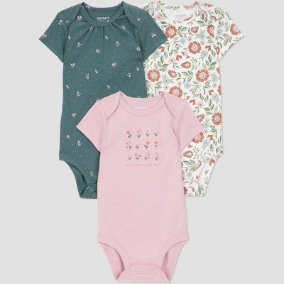 Carter's Just One You Baby Girls' 3pk  Floral Bodysuit - Pink 9M