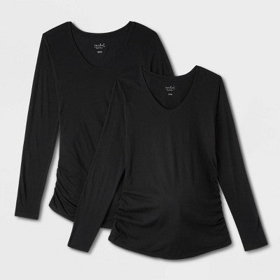 2 PACK Long Sleeve Scoopneck Maternity T-Shirt M