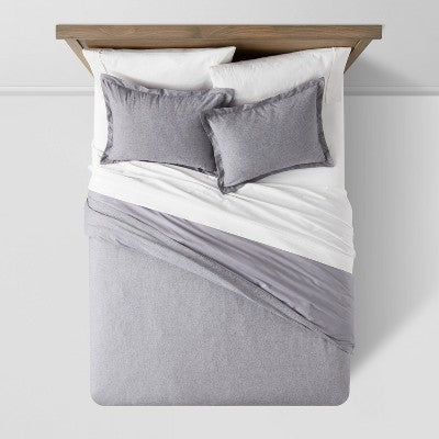 King Cotton Linen Chambray Duvet Cover & Sham Set Navy - Threshold: Woven Midweight Fabric, Zipper Closure