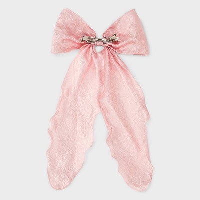 Satin Textured Bow Hair Barrette - A New Day Pink