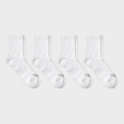 Women's Cushioned Active 4pk Crew Socks - All In Motion White 4-10: Recycled Polyester, Knit Construction