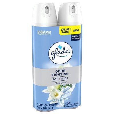 Glade Odor Fighting Soft Mist Aerosol Room Air Freshener - Clean Linen - 16oz/2ct