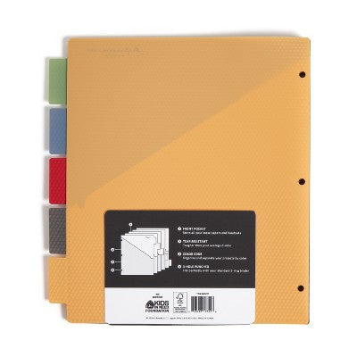 U Brands Performance 5 Tab Poly Dividers with Pockets Gem Tone: File Organizer, Notebook Dividers for Binder, Letter Size