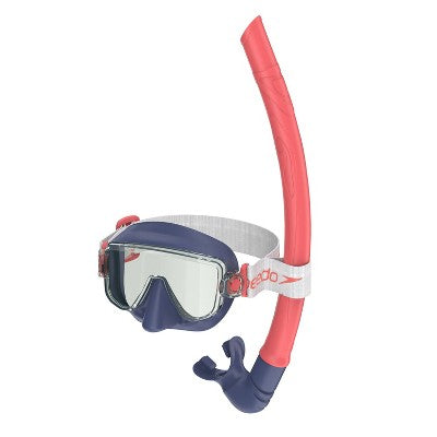 Speedo Junior Travel Mask and Snorkel Set - Blue/Grey/Coral: Speedo Goggles Ages 6-14