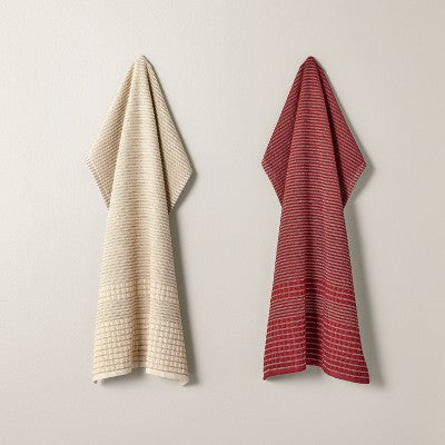 Set of 2 Striped Terry Kitchen Towels Burgundy - Hearth & Hand with Magnolia