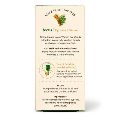 Essential Oil Blend - Walk in the Woods: Focus - Lifelines: Aromatherapy with Cypress Scent, 0.25 Net Wt, for Diffusers