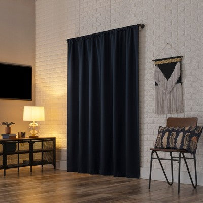 40"x84" Sun Zero Blackout Bergen Rod Pocket Curtain Panel Navy Blue: Energy Efficient, Noise Reducing, Thermal Insulated