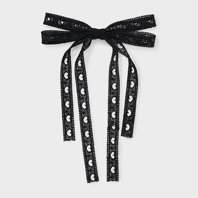 Heart Eyelet Double Bow Hair Barrette - A New Day Black