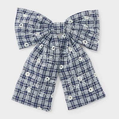 Gingham Check Long Tail Hair Bow - Universal Thread Navy Blue: Fashion Barrette, Classic Pattern,