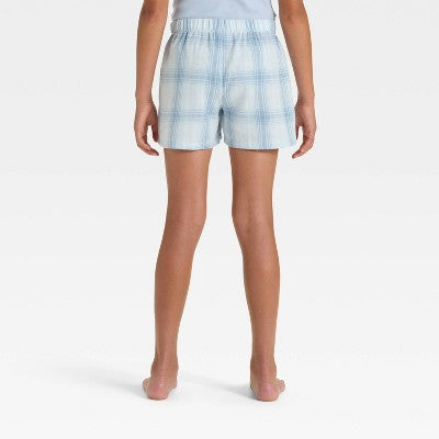 Girls' Plaid Boxer Pajama Shorts - art class Blue XL