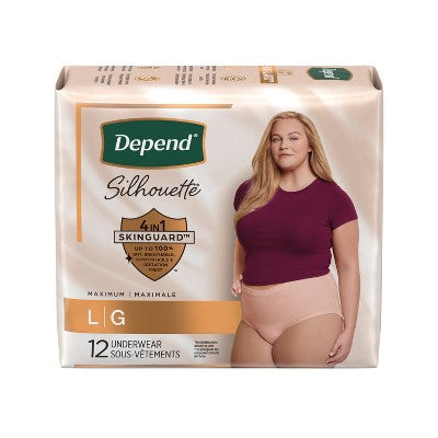 Depend Silhouette Underwear for Women - Maximum Absorbency - L - Pink - 12ct