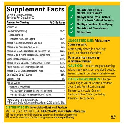 Nature Made Multi Plus Omega 3 Multivitamin Gummies - Strawberry, Lemon & Orange - 140ct