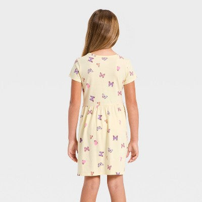 Girls' Short Sleeve Butterfly Knit Dress - Cat & Jack Pale Yellow XL