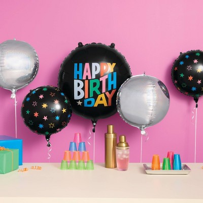 5ct Happy Birthday Stars Foil Balloon Bouquet Black and Multicolor - Spritz