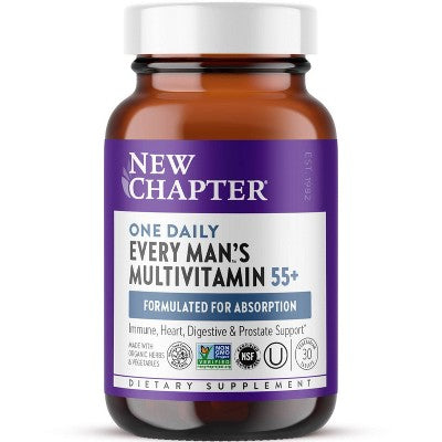 New Chapter Men's Multivitamin 55+,Extra B6 & B12,D3,Astaxanthin,Vitamin C & Zinc,Immune & Heart Health,One Daily Tablets - 30ct