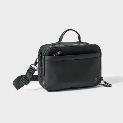 Faux Neoprene Lunch Tote - All In Motion?Black: Zippered Recycled Polyester Bag