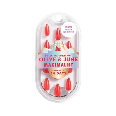 Olive & June Press-On Fake Nails - Maximalist - M Stiletto - Red Chrome - 42ct