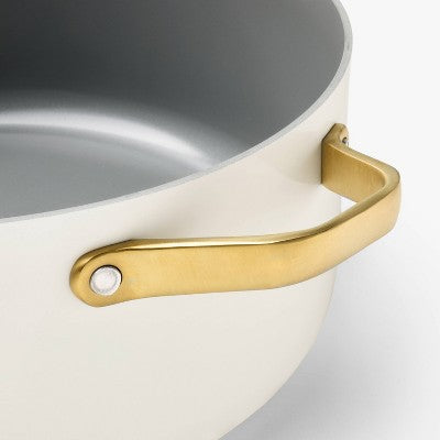 8qt Nonstick Ceramic Coated Aluminum Wide Stock Pot with Champagne Handle Cream - Figmint
