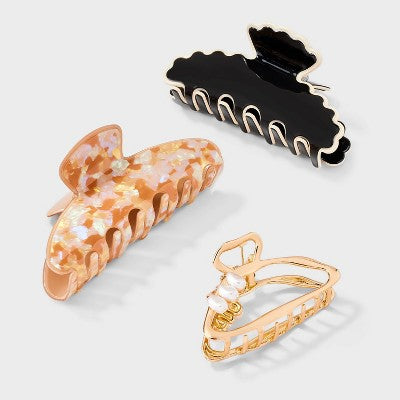 Assorted Marble and Scallop Edge Hair Claw Clip Set 3pc - A New Day Multicolor