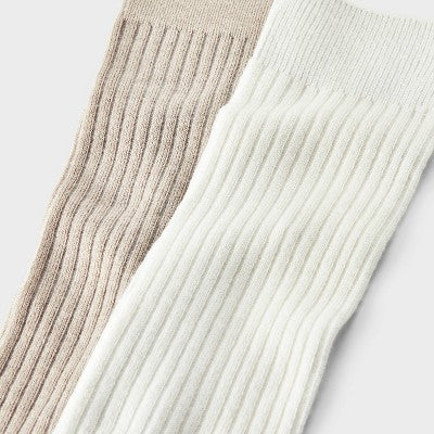 Women's Ultra Soft Everyday Rib-Knit 2pk Knee High Socks - Auden Ivory/Tan 4-10