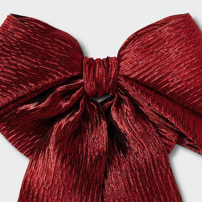 Crinkle Satin Bow Hair Barrette - A New Day Red
