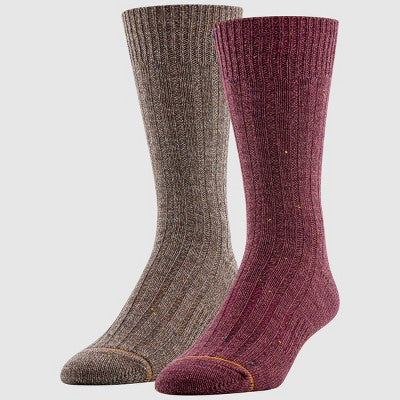 Signature Gold by GOLDTOE Men's Repreve Crew Socks 2pk - Brown/Wine Red