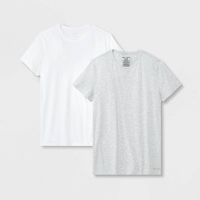 Pair of Thieves Men's 2pk Crew Undershirt - Gray/White S: Slim Fit, Lightweight, Short Sleeve