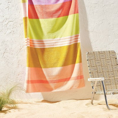 36"x72" Reversible Crosswoven Multi Striped Oversized Beach Towel Pink/Orange - Room Essentials