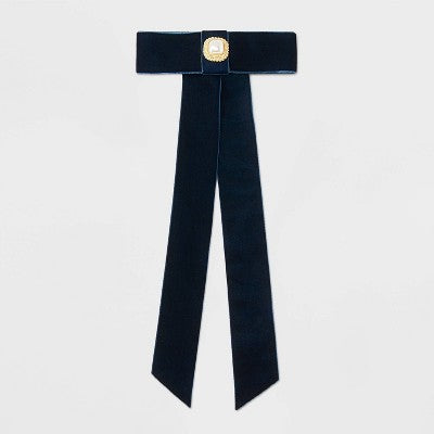 Velvet Bow with Pearl Center Hair Barrette - A New Day Navy Blue