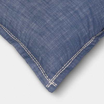 Square Chambray Indoor Throw Pillow with Flange Blue - Threshold