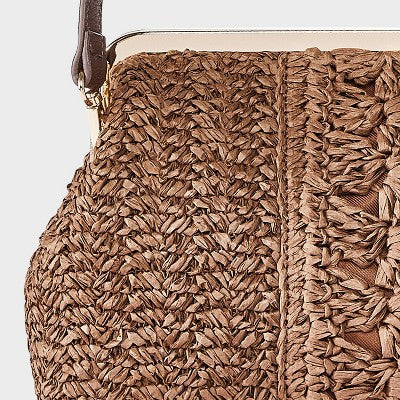 Straw Kiss Lock Clutch Bag - A New Day Natural Brown