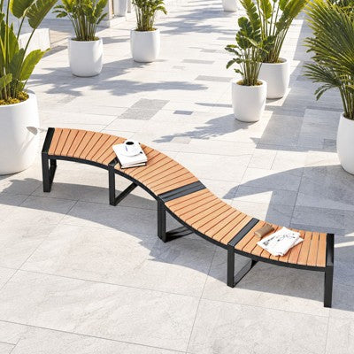 2-Person Curved Acacia Wood Outdoor Garden Bench with Slatted Seat and Metal Legs, 800 lbs Capacity (LOCAL PICKUP ONLY)