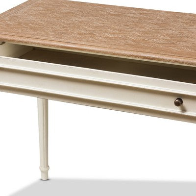 Baxton Studio Marquetterie French Provincial Weathered Oak Wash Writing Desk White: Mid-Century Style, Open Shelf Storage (LOCAL PICKUP ONLY)
