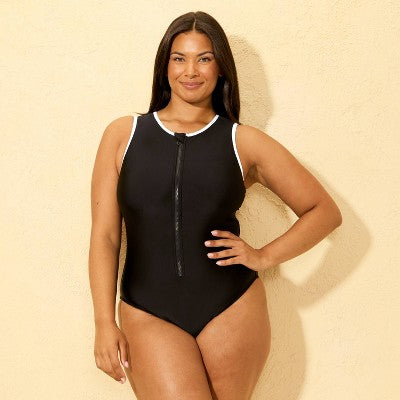 Women's Zip-Front Medium Coverage One Piece Swimsuit S