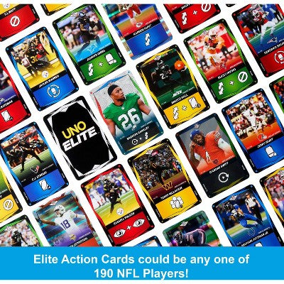 UNO Elite NFL Card Game 2025 Alt Jerseys Edition Starter Pack with 4 Booster Packs & 2 Promo Cards